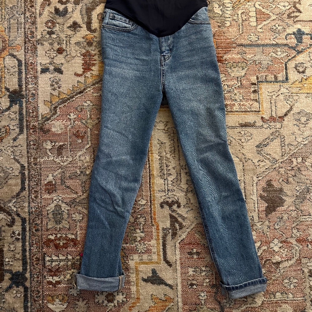 Blue Rolled Cuff Relaxed Straight Leg Maternity Jean